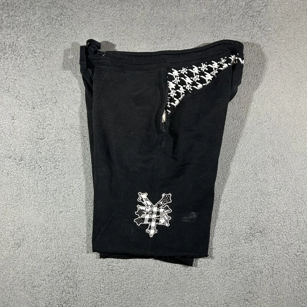 Y2k Zoo York Fleece Shorts Black Graphic Print Drawstring Men's Size Small #3369